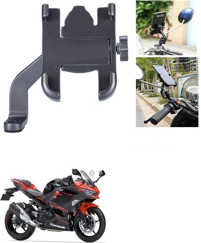 Qiisx Mirror Fitting Metal Mobile Holder For Kawasaki Ninja 250 Bike Mobile Holder  (Black)