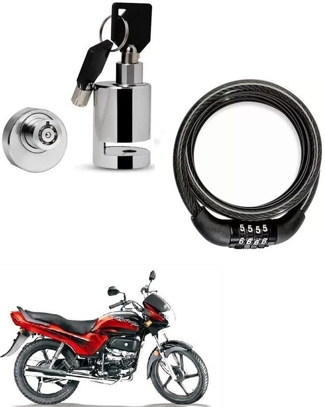AS TRADERS Heavy Duty Disc Brake Lock with Heavy Number Lock for Hero Passion Plus Disc Lock, Cable Lock  (Black, Silver)