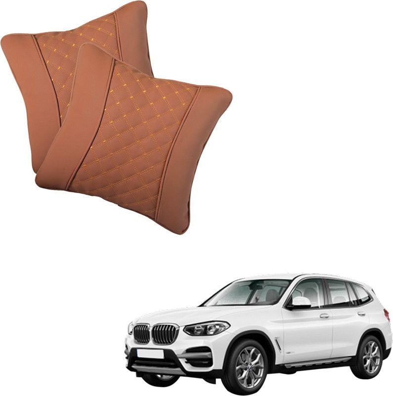 AutoFurnish Brown Leatherite Car Pillow Cushion for BMW  (Rectangular, Pack of 2)
