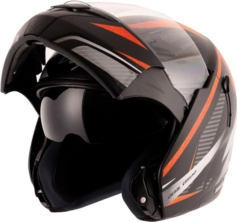 VEGA Boolean Motorbike Helmet  (Black, Orange, Grey)