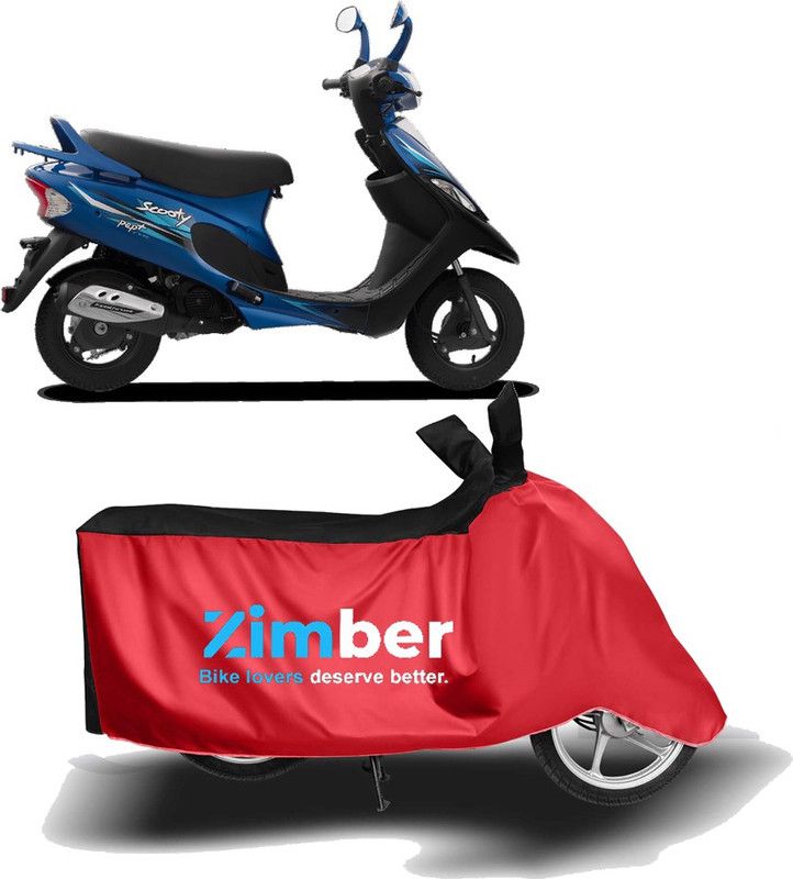 ZIMBER Two Wheeler Cover for TVS  (Scooty Pep+, Red, Black)