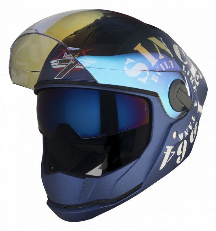 Steelbird Tank Night Vision Motorbike Helmet  (Y Blue/White)