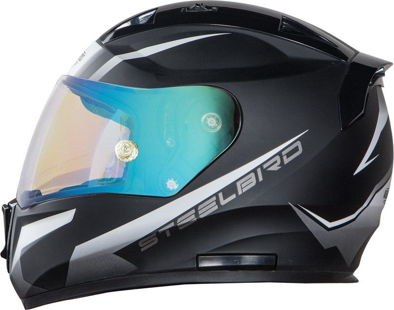 Steelbird SA-1 Whif Full Face Helmet in Matt Finish with Anti-Fog Shield Motorbike Helmet  (Matt Black/White with Night Vision Blue Visor)