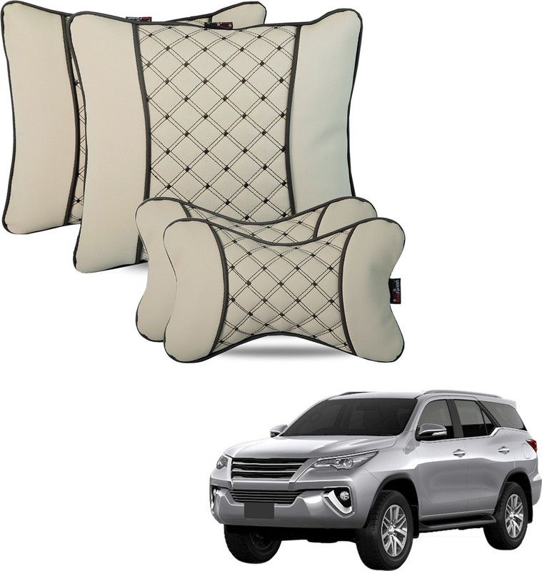 AutoFurnish Beige Leatherite Car Pillow Cushion for Toyota  (Square, Pack of 4)