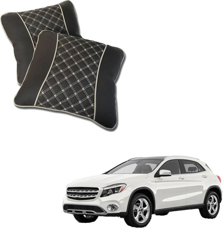 AutoFurnish Black Leatherite Car Pillow Cushion for Mercedes Benz  (Square, Pack of 2)