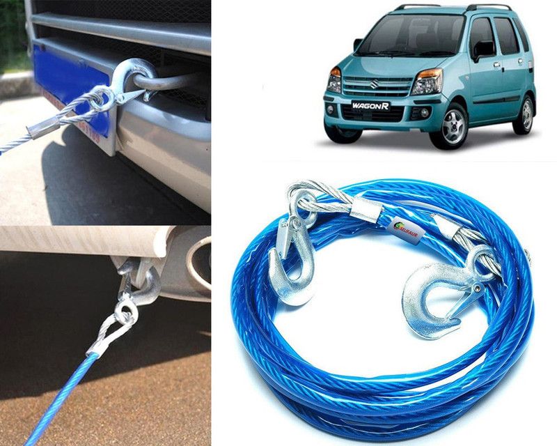 Selifaur 10MT390 - 10mm Heavy Duty 4Mtr 6000kgs Car Auto Full Steel Towing Tow Cable Rope For WagonR 2006-2010 4 m Towing Cable  (Steel, Plastic, 6000 kg Pull Capacity)