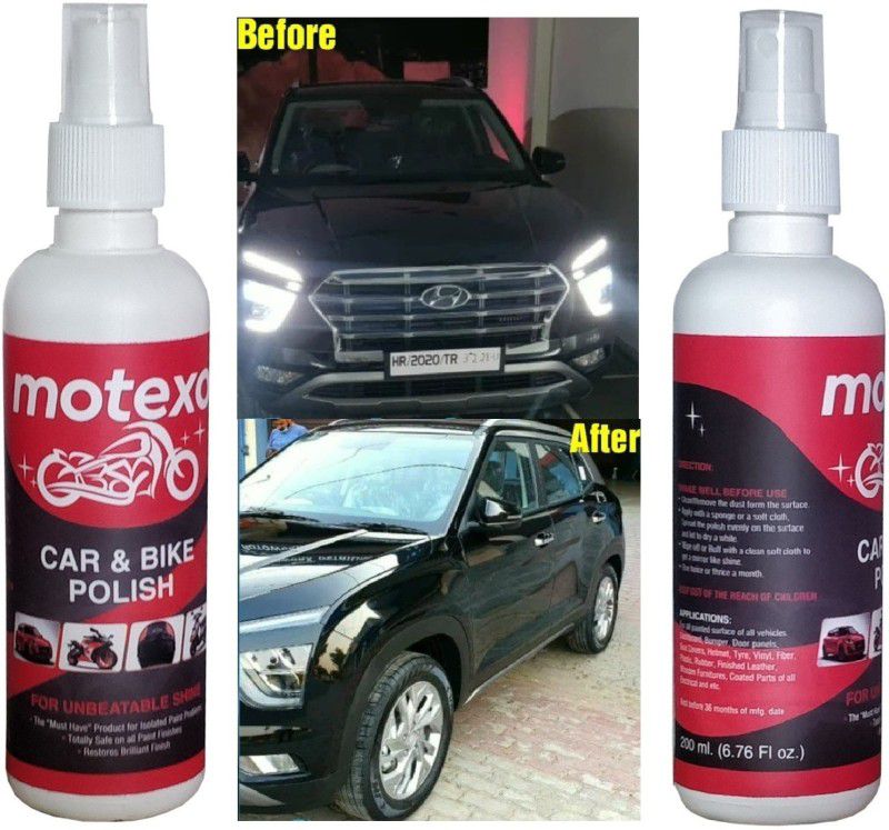MOTEXO Liquid Car Polish for Headlight, Exterior, Dashboard, Chrome Accent, Bumper, Windscreen, Metal Parts, Leather  (400 ml, Pack of 2)