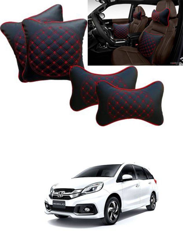RONISH Black, Red Leatherite Car Pillow Cushion for Honda  (Square, Pack of 4)