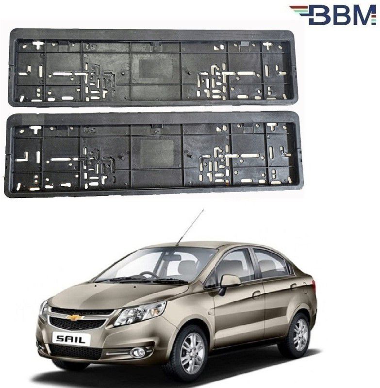 BBM Car Number Plate Plastic Frame Front & Back Side Holder Protector Universal Set of 2 Black Colour Compatible with Chevrolet Sail Car Number Plate  (Plastic 50 cm x 14 cm)