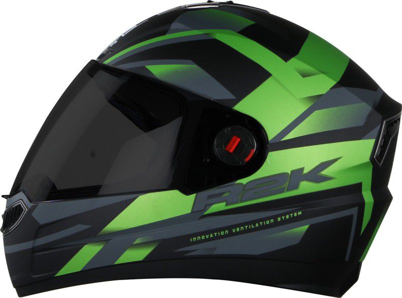 Steelbird Air SBA-1 R2K Motorbike Helmet  (Matt Black/Green with Smoke Visor)
