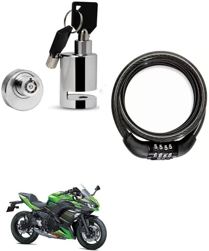 AS TRADERS Heavy Duty Disc Brake Lock with Heavy Number Lock for Kawasaki Ninja 650 Disc Lock, Cable Lock  (Black, Silver)