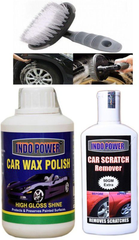 INDOPOWER LC1114-CAR WAX POLISH 250gm+ Scratch Remover 200gm.+All Tyre Cleaning Brush BAALCC1118 Vehicle Interior Cleaner  (550 g)