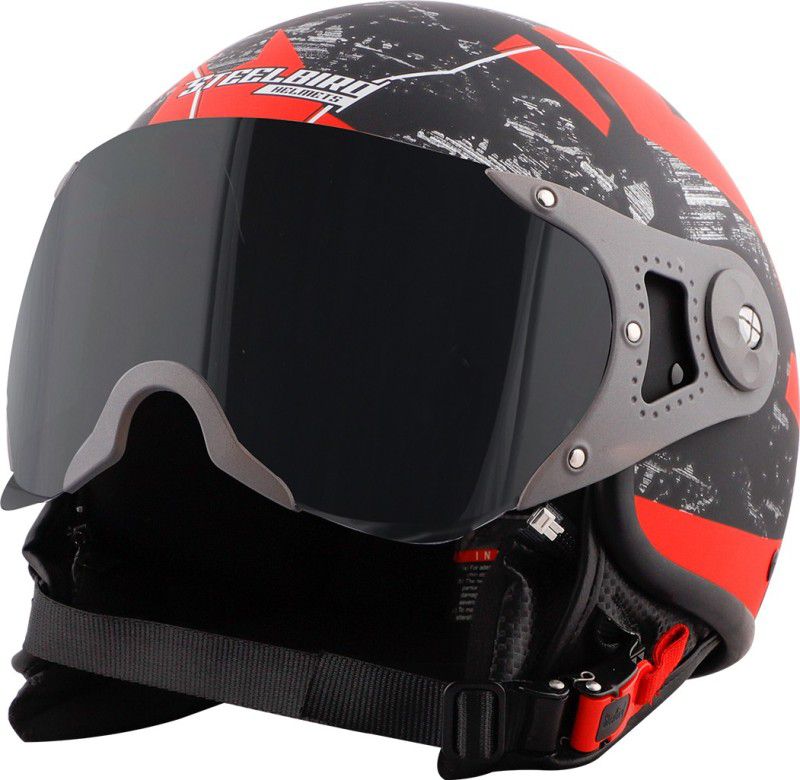 Steelbird ST-100 Camo ISI/ECE Certified Open Face Helmet Motorbike Helmet  (Glossy Black Red)