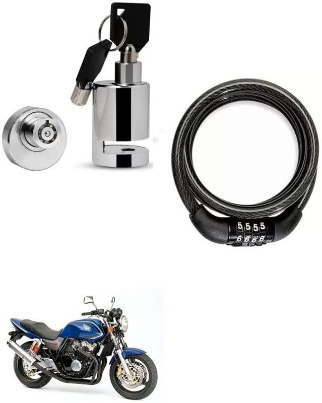 AS TRADERS Heavy Duty Disc Brake Lock with Heavy Number Lock for Honda CB 400 Disc Lock, Cable Lock  (Black, Silver)