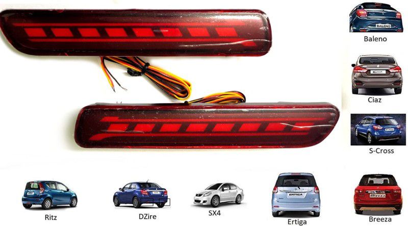 Eliteauto Car Reflector LED Brake Light for Bumper Rear/Back Drl with wiring for Maruti Suzuki Baleno/Breeza/Ciaz/Ertiga/New Swift Dzire/Scross/Ritz/SX4 and all Other suzuki models Car Reflector Light  (Red)