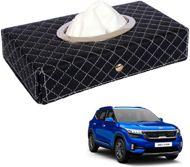 AuTO ADDiCT Car Tissue Box Paper Tissue Holder Black with 200 Sheets(100  Pulls) For Hyundai SantaFe Vehicle Tissue Dispenser (Black)