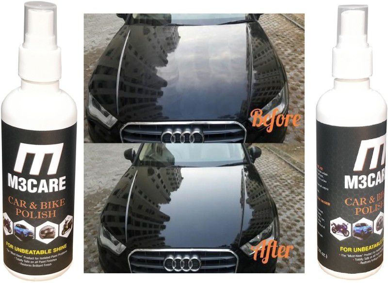 M3CARE Liquid Car Polish for Dashboard, Exterior, Chrome Accent, Bumper, Headlight, Leather, Metal Parts, Windscreen  (400 ml, Pack of 2)