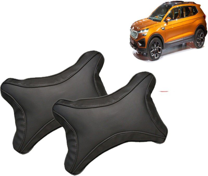 E SAP Black Leatherite Car Pillow Cushion for Skoda  (Rectangular, Pack of 2)