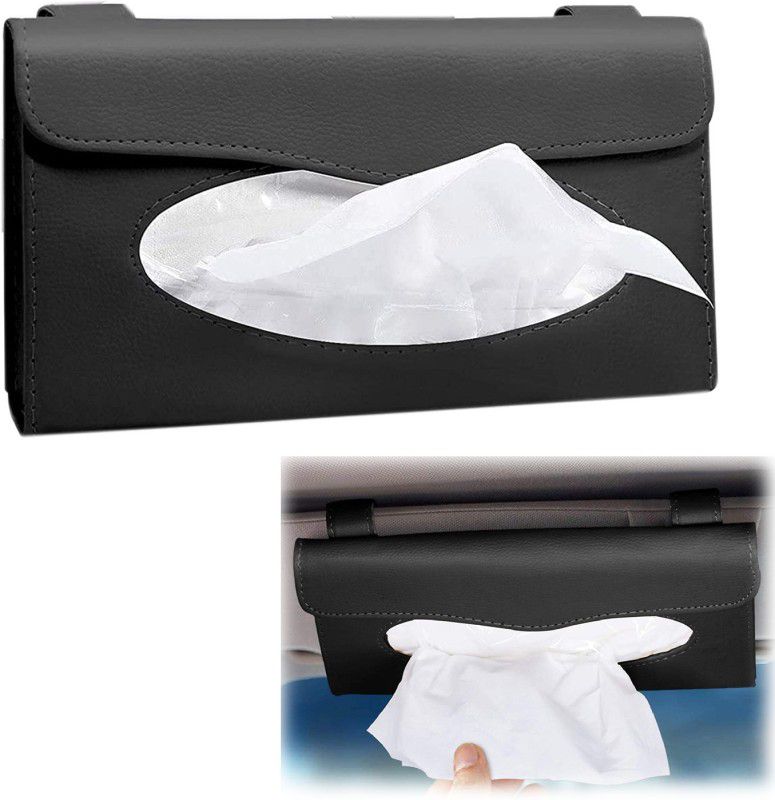 AXWee 1 Pack Car Tissue Holder, Sun Visor Napkin Holder, Tissue Box Holder, PU Leather Tissue Box, Backseat Tissue Purse Case Holder for Car (Black) Vehicle Tissue Dispenser  (Black)