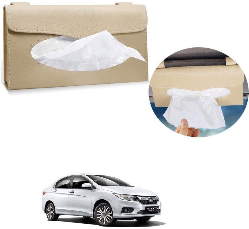 AXWee Car Tissue Holder, Sun Visor Napkin Holder, Tissue Box Holder, PU Leather Tissue Box, Backseat Tissue Purse Case Holder Beige For Honda City ZX Vehicle Tissue Dispenser  (Beige)