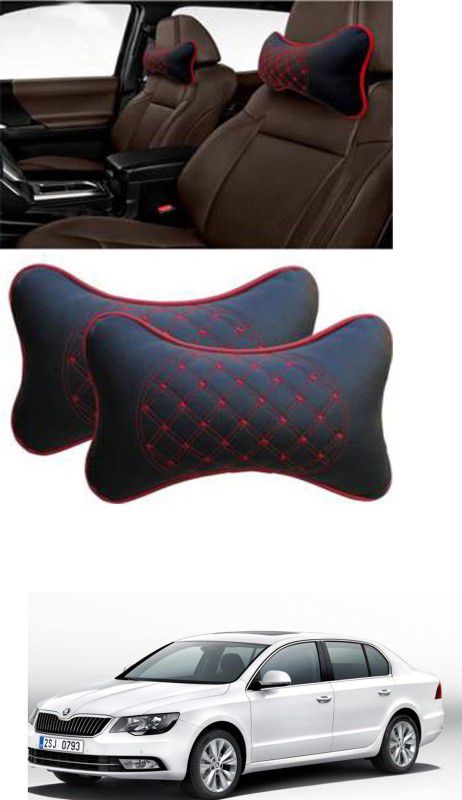 RONISH Black, Red Leatherite Car Pillow Cushion for Skoda  (Rectangular, Pack of 2)