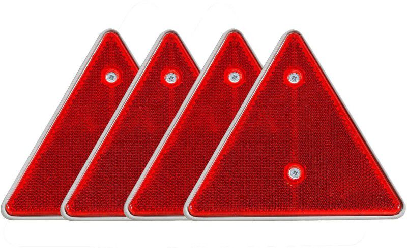 Allpartssource Red Triangle Safety Reflectors with Screws Suitable for Tractor Cars Truck Universal Applications Car Reflector Light  (Red)