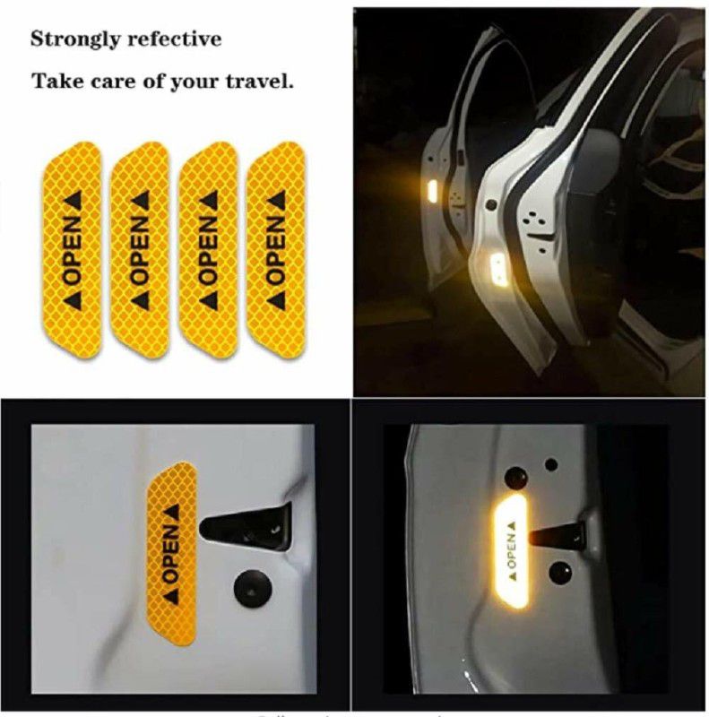 colorsole CAR YELLOW Door Reflective Open Warning Sticker Night Decal Anti-Collision Mark Car Reflector Light  (Yellow)