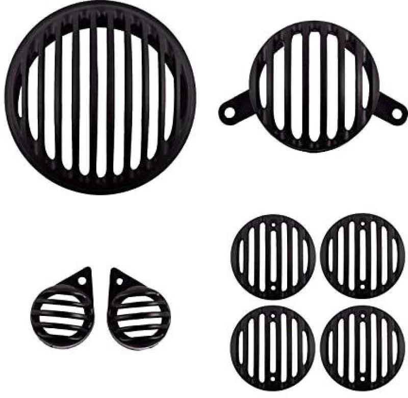 AS TRADERSS Front Rear Head Light Grill Cover Set with Tail Lamp, Indicator Bike Headlight Grill  (Black)