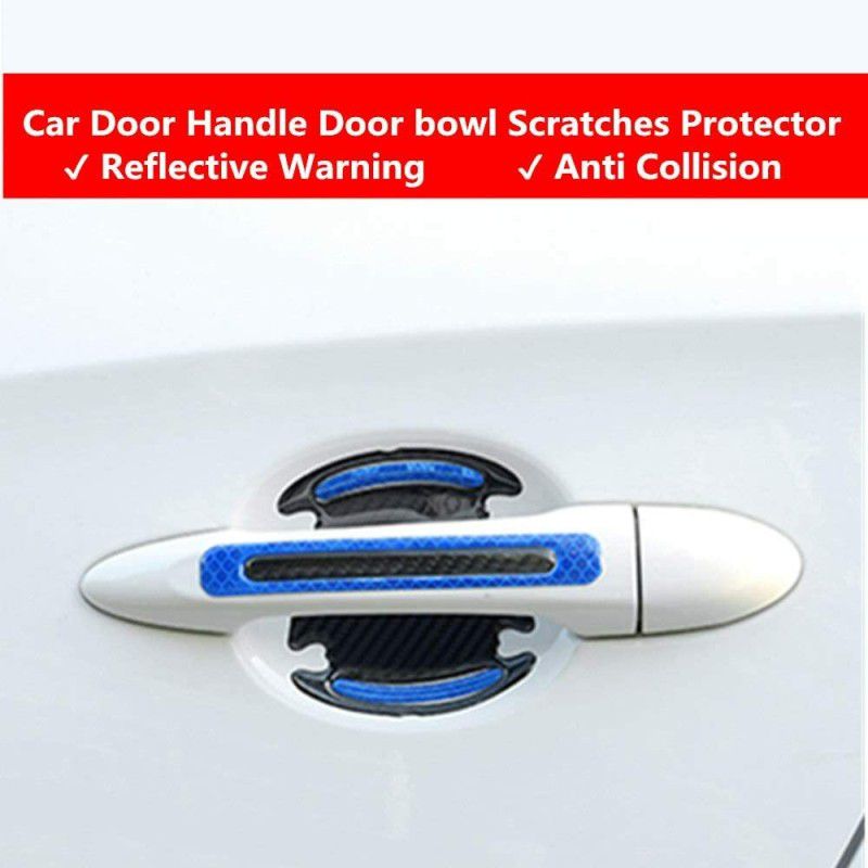 Jatin Estore Universal 3D CAR DOOR Handle Paint Scratch Protector BLUE REFLECTIVE Stickers Car Reflector Light  (Blue)