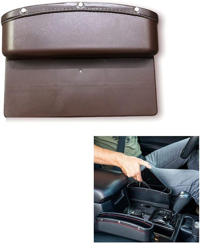 lukzer 2PC Car Side Organizer Seat Gap Filler Catch Caddy Mobile Phone Storage (Brown) Car Bottle Holder  (Plastic)