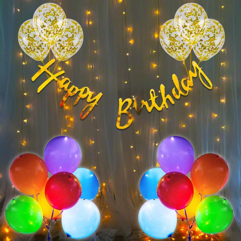 Party Propz Happy Birthday Decoration Kit Combo - 23Pcs Set Bday Banner, Confetti Balloon, Led Balloon with Led Fairy Light for Kids, Husband Girls, Boys Bday Decorations Items/ Birthday Balloon  (Set of 23)