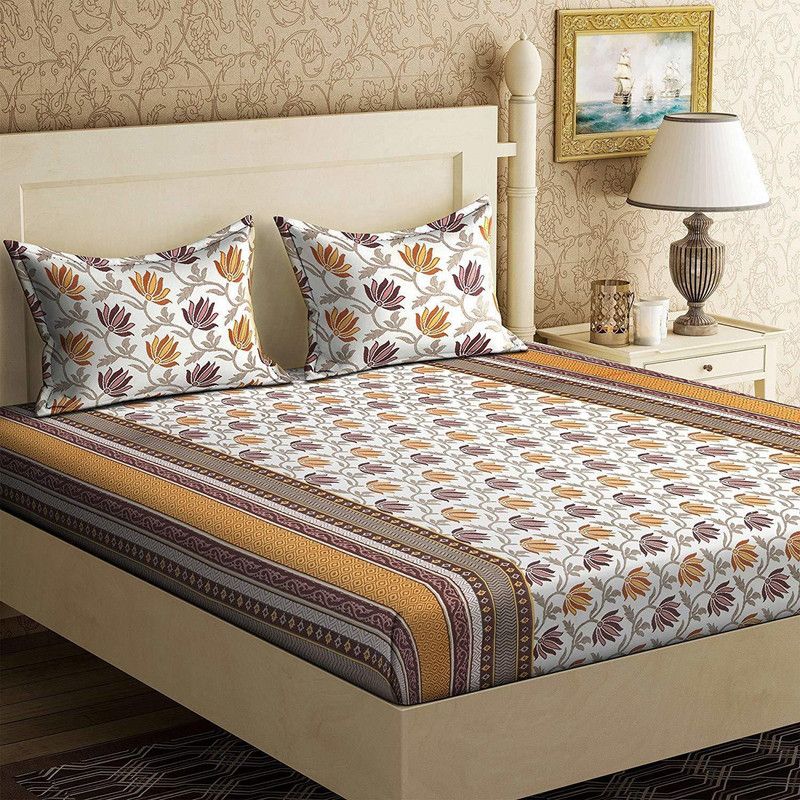 GN INDUSTRIES 210 TC Cotton Double Jaipuri Prints Flat Bedsheet  (Pack of 1, White)