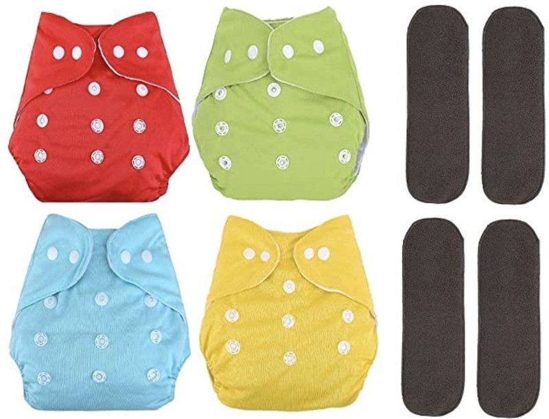 Stakipo 100% Cloth Diapers for Babies, Reusable, Washable with Adjustable Snap Buttons - New Born  (4 Pieces)