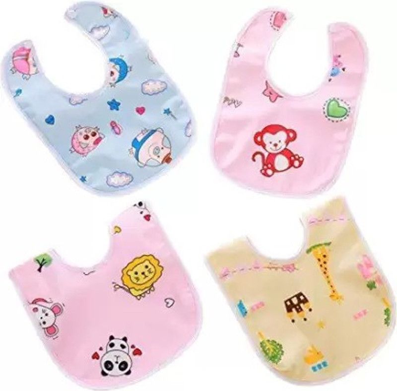 Bouchic Baby Cotton Bibs Waterproof (Pack of 4) (Multicolor)  (Mult-color)