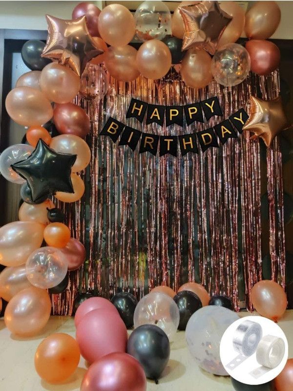 Partymashup Rose Gold Birthday Decorations Combo  (Set of 68)