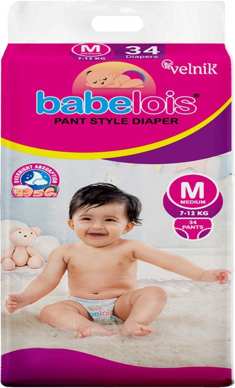 babelois Pant Style Diaper, Medium 34 pant with advance gel technology - M  (34 Pieces)