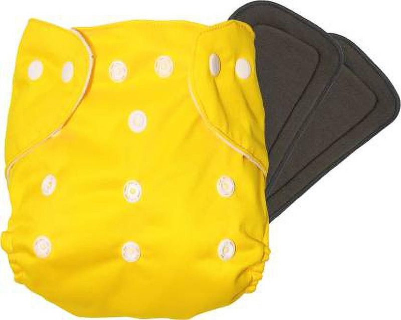 CHARMING STARS Reusable adjustable baby button Cloth Diaper + 2 Bamboo Charcoal Inserts - yellow Color