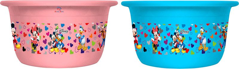 Heart Home Disney Team Mickey Print 2 Pieces Unbreakable Plastic Multipurpose Bath Tub/Washing Tub 25 Ltr (Pink & Blue) -HS_35_HEARTH17464  (Pink & Blue)