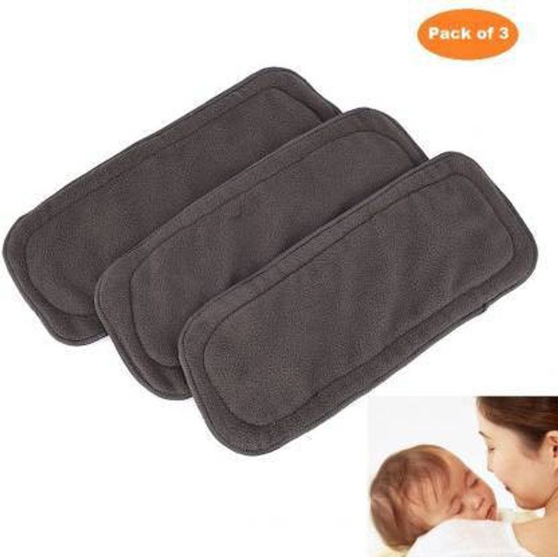 SS Sales High Quality 4 Layer Cotton Microfiber Charcoal Insert Liner Reusable Washable Cotton Diaper Nappy Inserts for Baby Cloth Diapers, 4 Layer Charcoal Inserts Liners Natures Cloth Diaper Liner (3 Pieces)