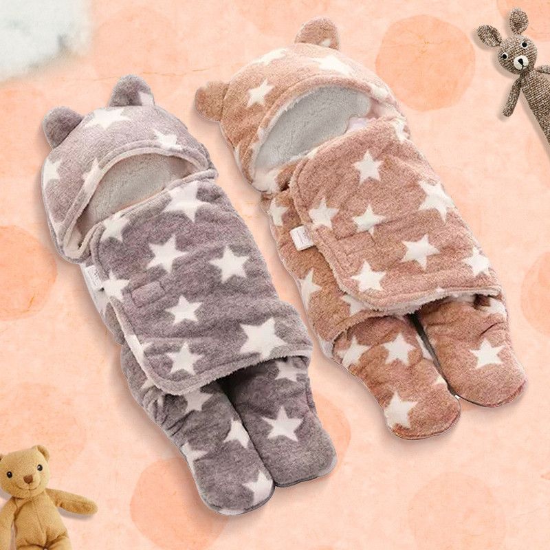 My New Born Printed Crib Hooded Baby Blanket for AC Room  (Polyester, Brown, Grey)