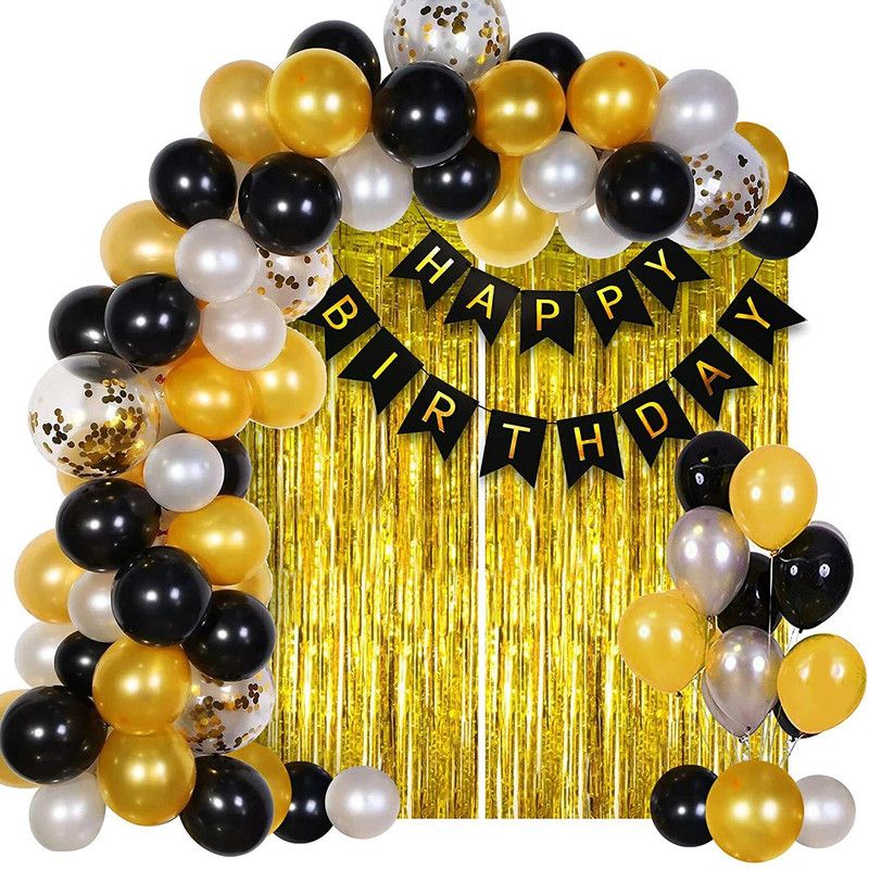 Probang 42pcs Metallic Rubber Confetti with Birthday Bunting Golden Foil Curtain  (Set of 1)