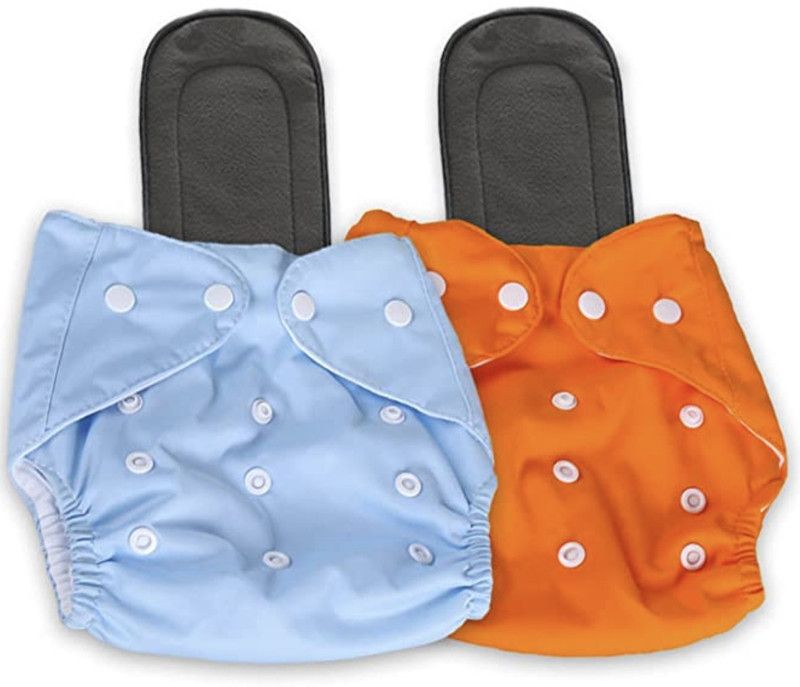 Stakipo 100% Snap Buttoned Cloth Diapers [2 diaper with black insert skyblue orange]