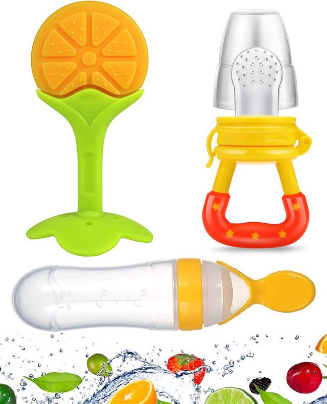 HIKIPO Presents High Quality Fruit Nibbler juicer Silicone Spoon Bottle with Teether Teether and Feeder  (Yellow)
