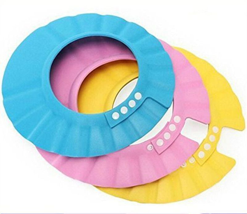 MOONZA New Adjustable Baby Kids Shampoo Bath Bathing Safe Soft Shower Button Closure Cap Hat Hair Shield