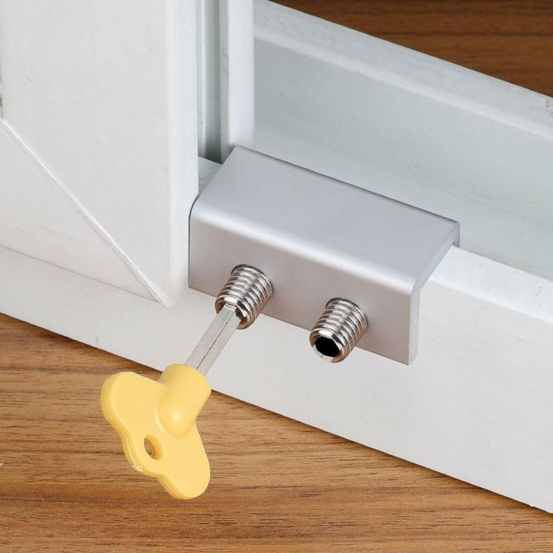 FLANKER Double Key Window Screen Lock Safety Sliding Window Frame Stopper Child Safety Slide Lock  (Silver)