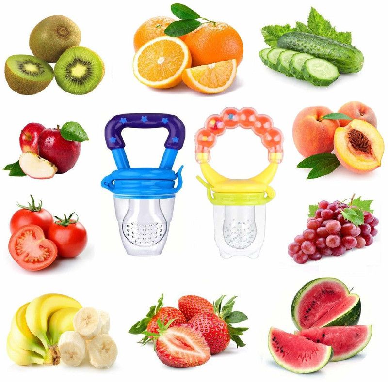 Baby Shopiieee 2 Pcs Fresh Food Nibbler Baby Pacifiers Feeder Kids Fruit Feeder Nipples Feeding Safe Baby Supplies Nipple Teat Pacifier Bottles Teether and Feeder - NBBB-17 Teether and Feeder  (Orange)