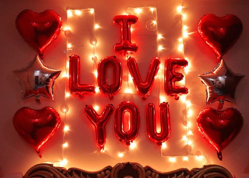 AMFIN (Pack of 60) I Love You & Heart Red Foil Balloon Combo  (Set of 60)