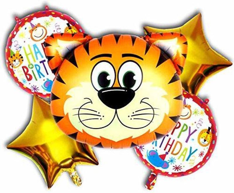 Nayugic Tiger Jungle Theme Foil Balloon Pack of 5 for Birthday Party Baby Shower Happy Birthday for Kids  (Set of 5)