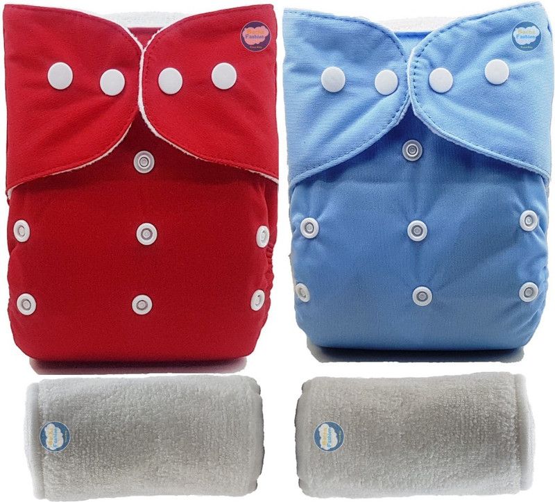 BACHA FASHION Baby Basic Cloth Diaper with Natural Microfiber Insert Set of 2-Blue Red