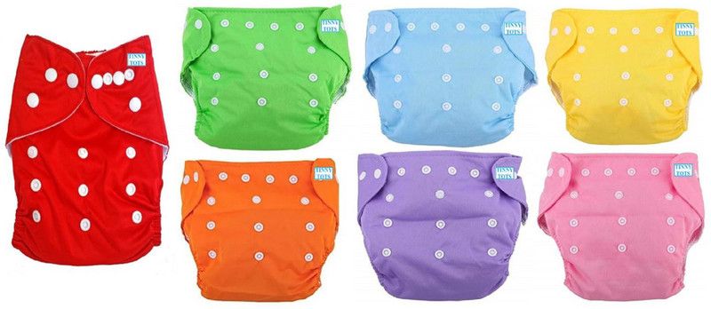 TINNY TOTS Pack of 7 Pocket Button Style Baby Reusable Cloth Diaper Nappies (Without Inserts) Washable Quick-Dry Adjustable All-In-One Diapers Wetfree For New Borns/Toddlers/Infants/New Borns - New Born  (7 Pieces)